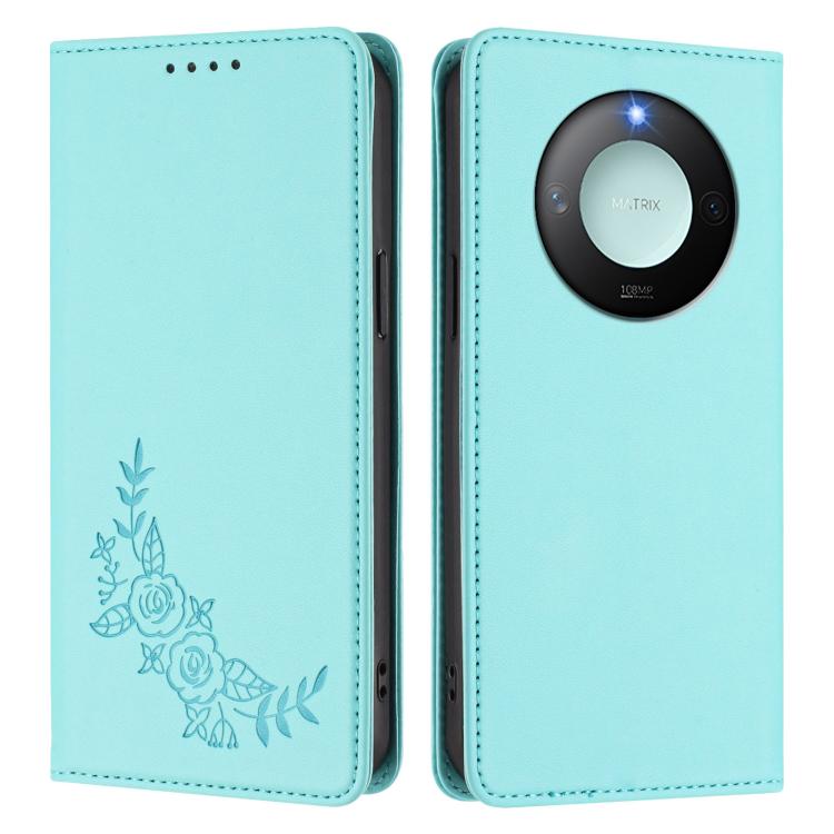 For Honor X9c Smart Peony Embossed Magnetic RFID Vegan Leather Phone Case