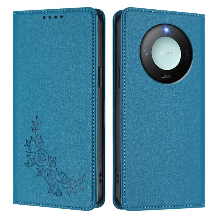 For Honor X9c Smart Peony Embossed Magnetic RFID Vegan Leather Phone Case