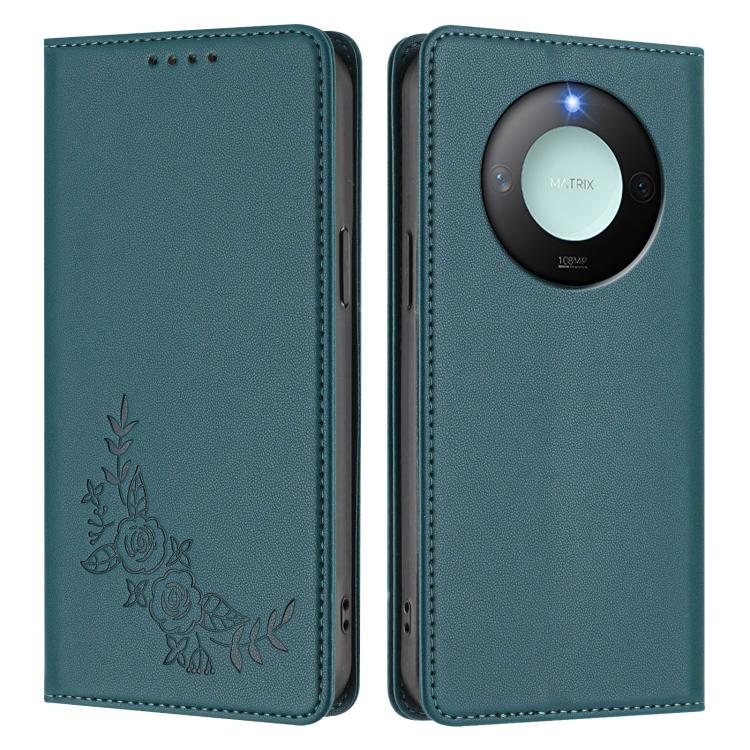 For Honor X9c Smart Peony Embossed Magnetic RFID Vegan Leather Phone Case