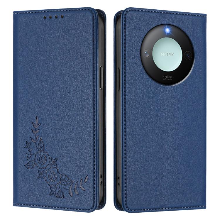 For Honor X9c Smart Peony Embossed Magnetic RFID Vegan Leather Phone Case