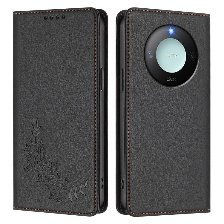 For Honor X9c Smart Peony Embossed Magnetic RFID Vegan Leather Phone Case