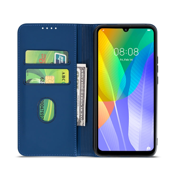 For Huawei Y6P Strong Magnetism Liquid Feel Horizontal Flip Leather Case with Holder & Card Slots & Wallet