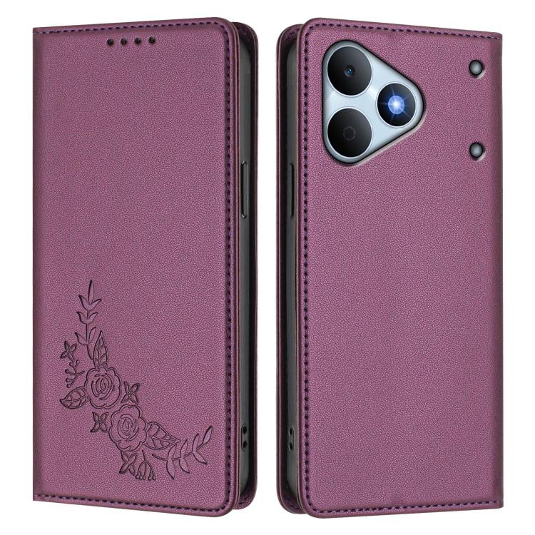 For Realme Note 80 4G Peony Embossed Magnetic RFID Vegan Leather Phone Case