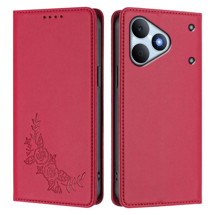 For Realme Note 80 4G Peony Embossed Magnetic RFID Vegan Leather Phone Case