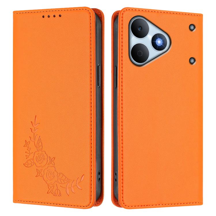 For Realme Note 80 4G Peony Embossed Magnetic RFID Vegan Leather Phone Case