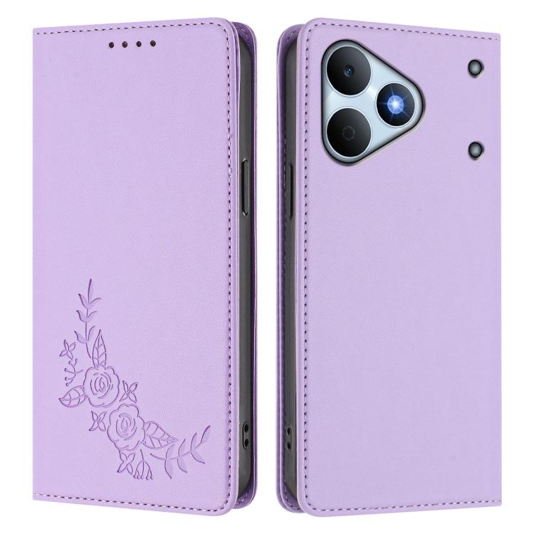 For Realme Note 80 4G Peony Embossed Magnetic RFID Vegan Leather Phone Case