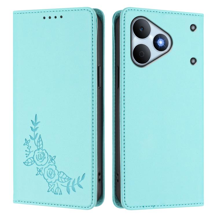 For Realme Note 80 4G Peony Embossed Magnetic RFID Vegan Leather Phone Case