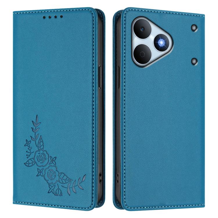 For Realme Note 80 4G Peony Embossed Magnetic RFID Vegan Leather Phone Case