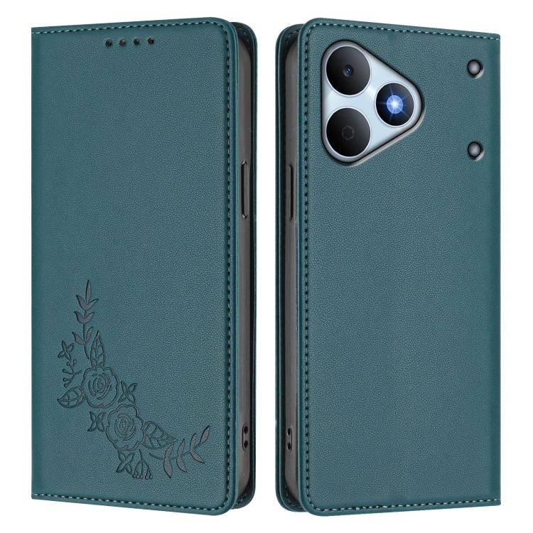 For Realme Note 80 4G Peony Embossed Magnetic RFID Vegan Leather Phone Case