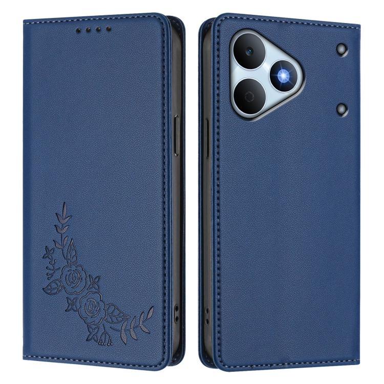 For Realme Note 80 4G Peony Embossed Magnetic RFID Vegan Leather Phone Case