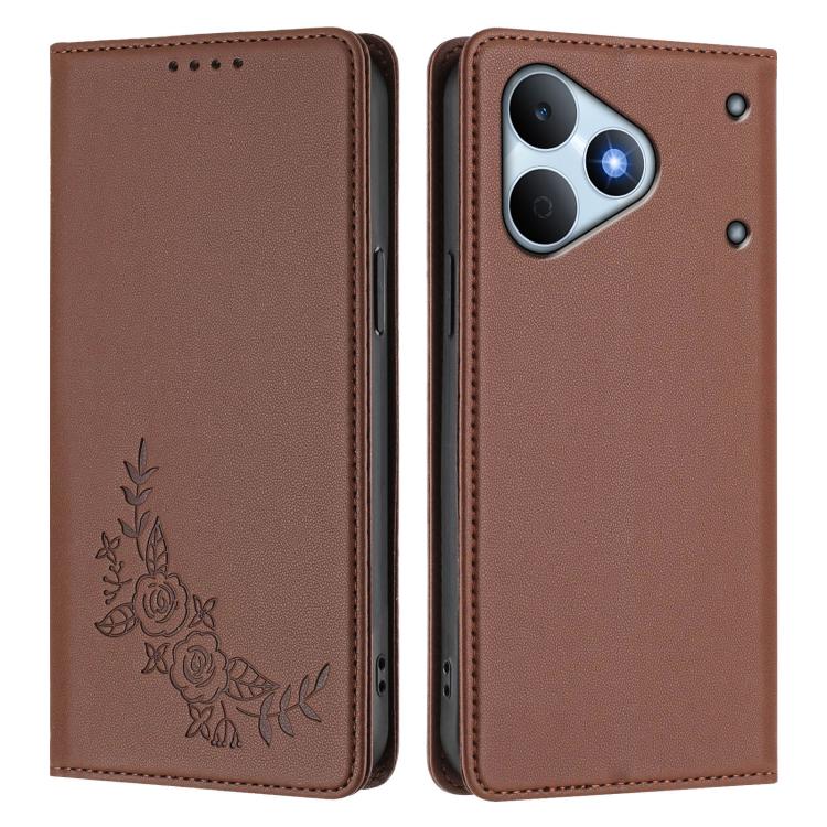 For Realme Note 80 4G Peony Embossed Magnetic RFID Vegan Leather Phone Case