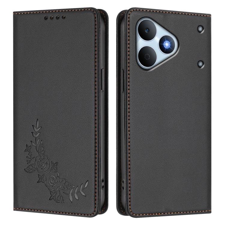 For Realme Note 80 4G Peony Embossed Magnetic RFID Vegan Leather Phone Case