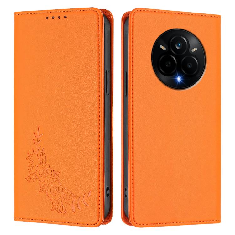 For Realme 14 Pro 5G India / Narzo 80 Pro Peony Embossed Magnetic RFID Vegan Leather Phone Case