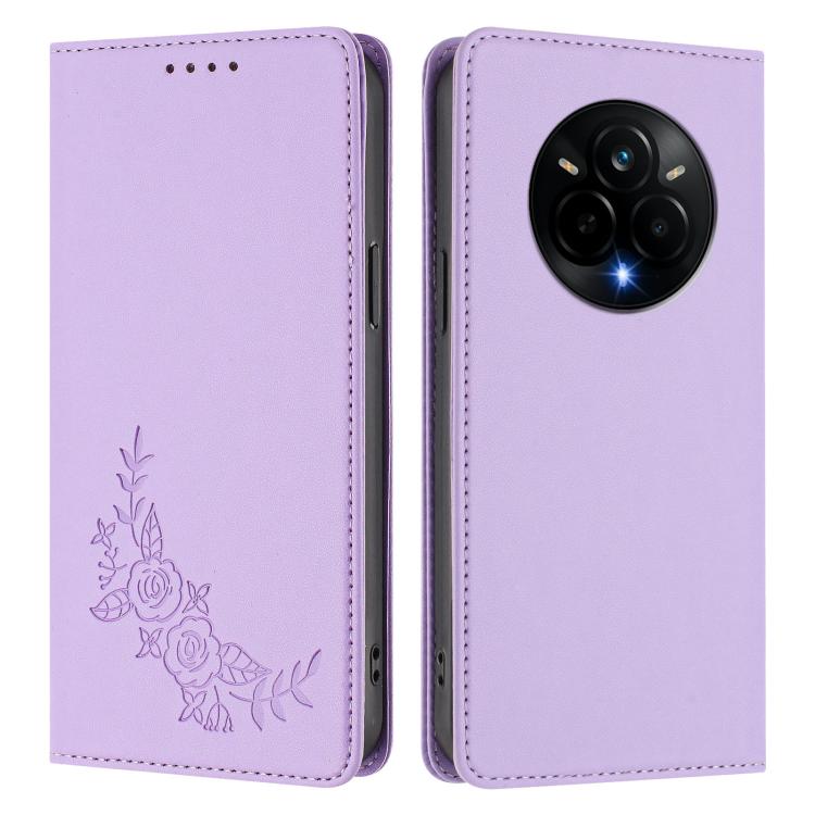 For Realme 14 Pro 5G India / Narzo 80 Pro Peony Embossed Magnetic RFID Vegan Leather Phone Case