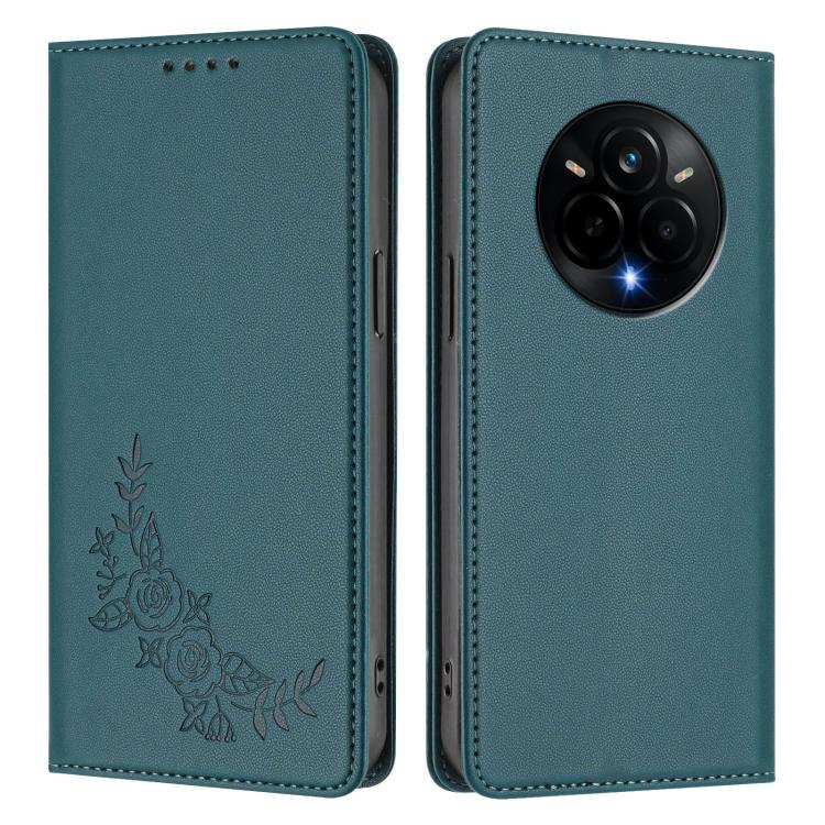 For Realme 14 Pro 5G India / Narzo 80 Pro Peony Embossed Magnetic RFID Vegan Leather Phone Case