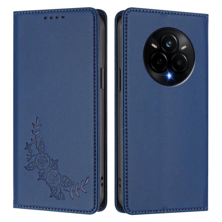 For Realme 14 Pro 5G India / Narzo 80 Pro Peony Embossed Magnetic RFID Vegan Leather Phone Case