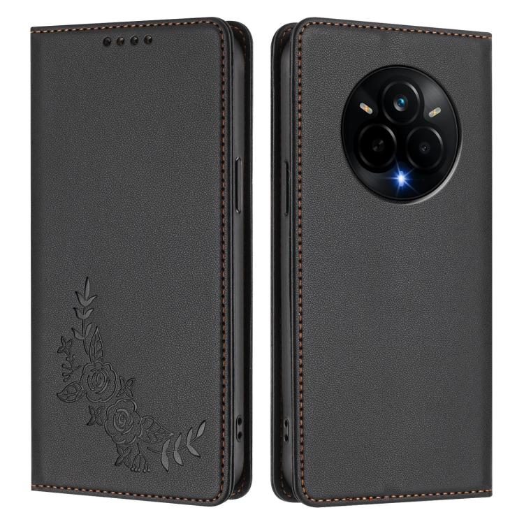 For Realme 14 Pro 5G India / Narzo 80 Pro Peony Embossed Magnetic RFID Vegan Leather Phone Case