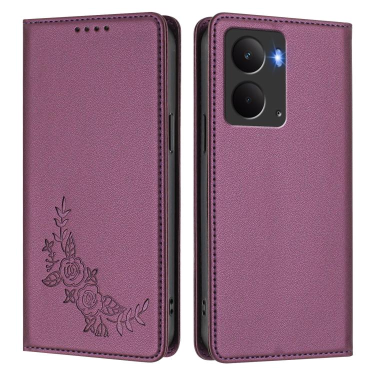For Realme 14 / 14T 5G / P3 5G Peony Embossed Magnetic RFID Vegan Leather Phone Case