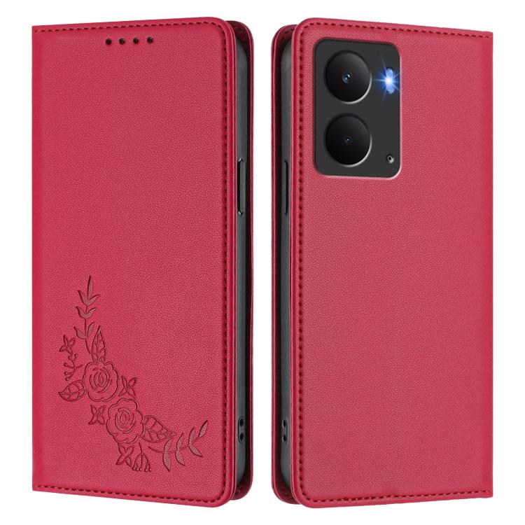 For Realme 14 / 14T 5G / P3 5G Peony Embossed Magnetic RFID Vegan Leather Phone Case