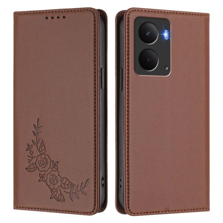For Realme 14 / 14T 5G / P3 5G Peony Embossed Magnetic RFID Vegan Leather Phone Case