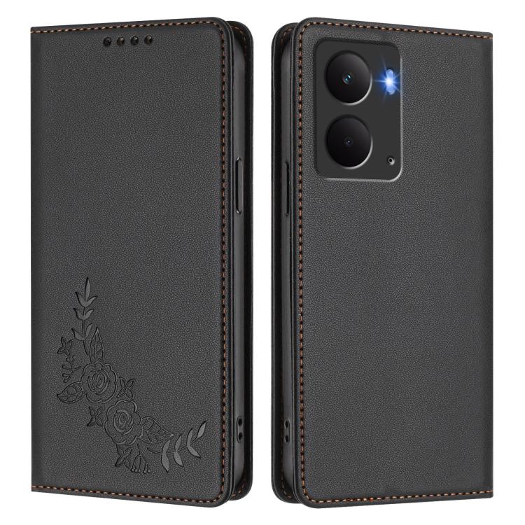 For Realme 14 / 14T 5G / P3 5G Peony Embossed Magnetic RFID Vegan Leather Phone Case