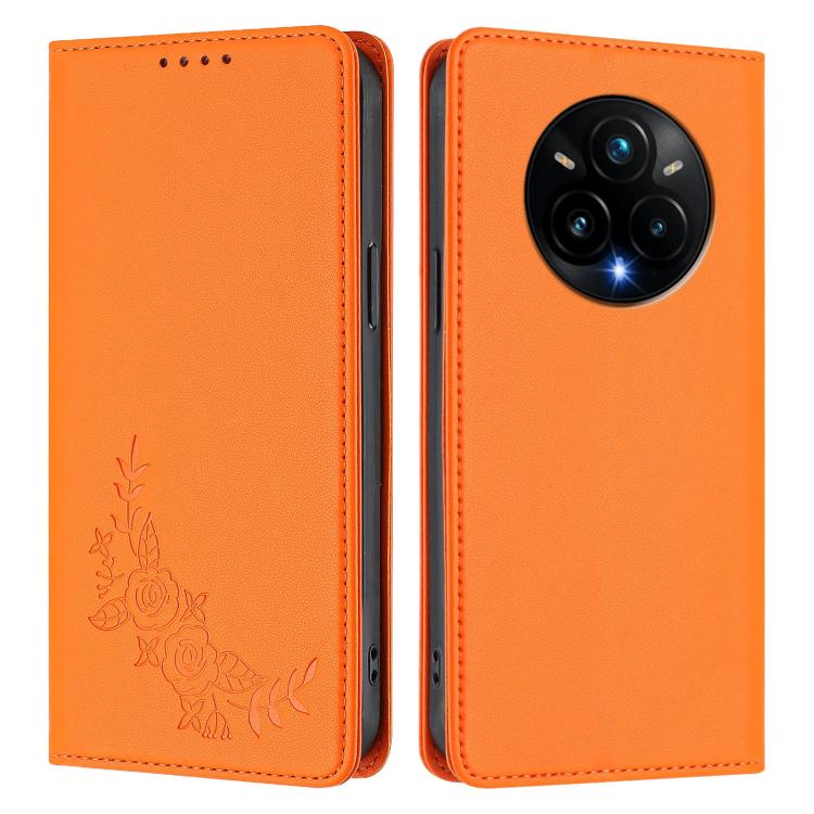 For Realme 14 Pro+ Peony Embossed Magnetic RFID Vegan Leather Phone Case