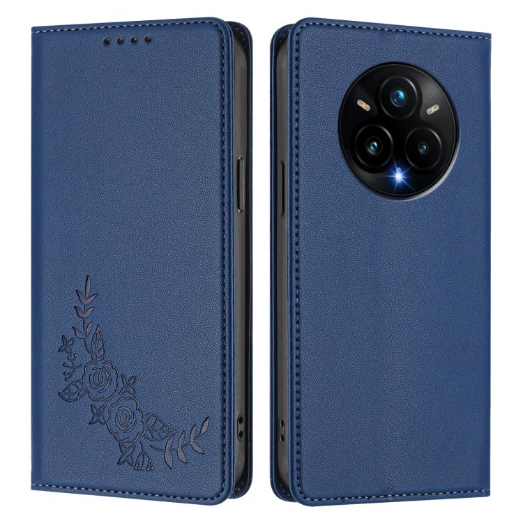 For Realme 14 Pro+ Peony Embossed Magnetic RFID Vegan Leather Phone Case
