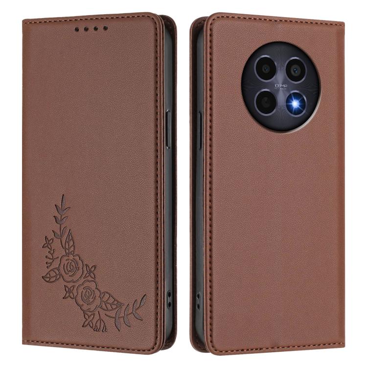 For Realme 13 5G / 12 5G / 12x / 12x India Peony Embossed Magnetic RFID Vegan Leather Phone Case