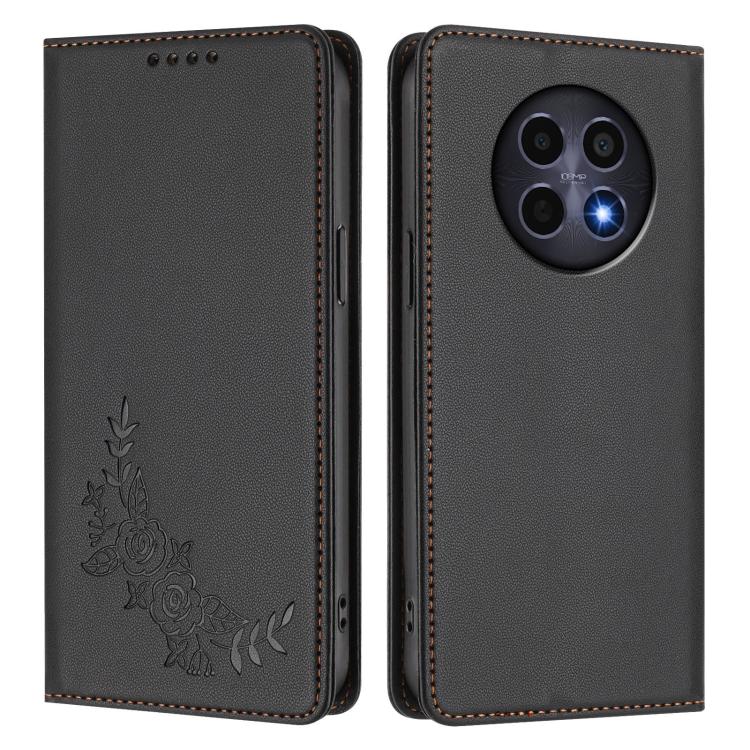 For Realme 13 5G / 12 5G / 12x / 12x India Peony Embossed Magnetic RFID Vegan Leather Phone Case