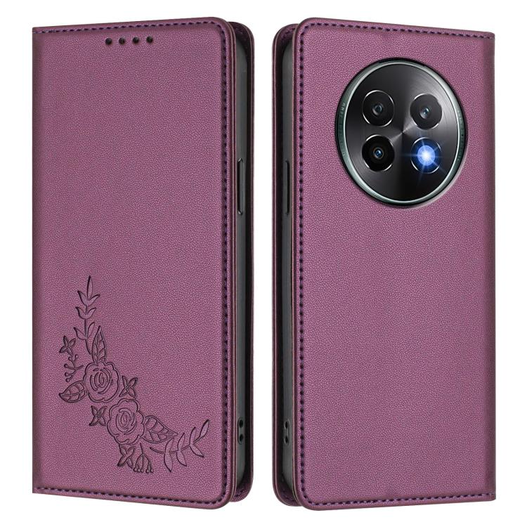 For Realme 13+ Peony Embossed Magnetic RFID Vegan Leather Phone Case