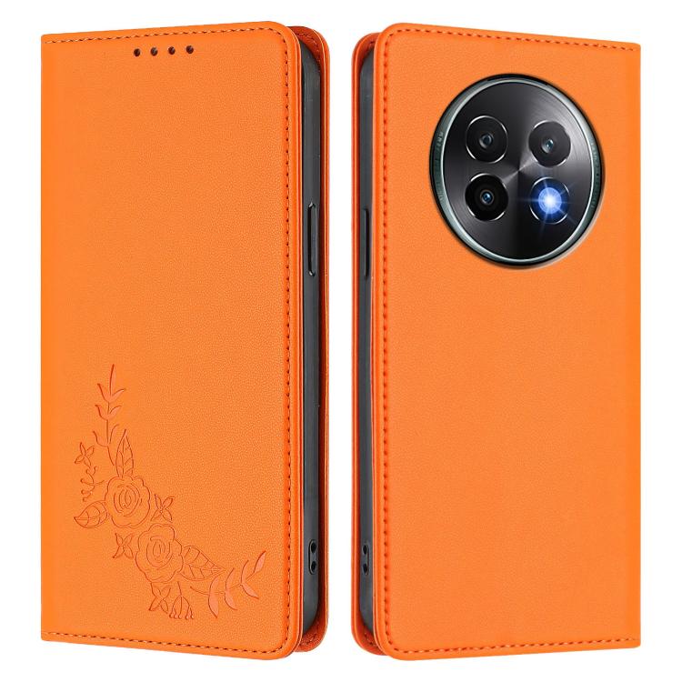 For Realme 13+ Peony Embossed Magnetic RFID Vegan Leather Phone Case