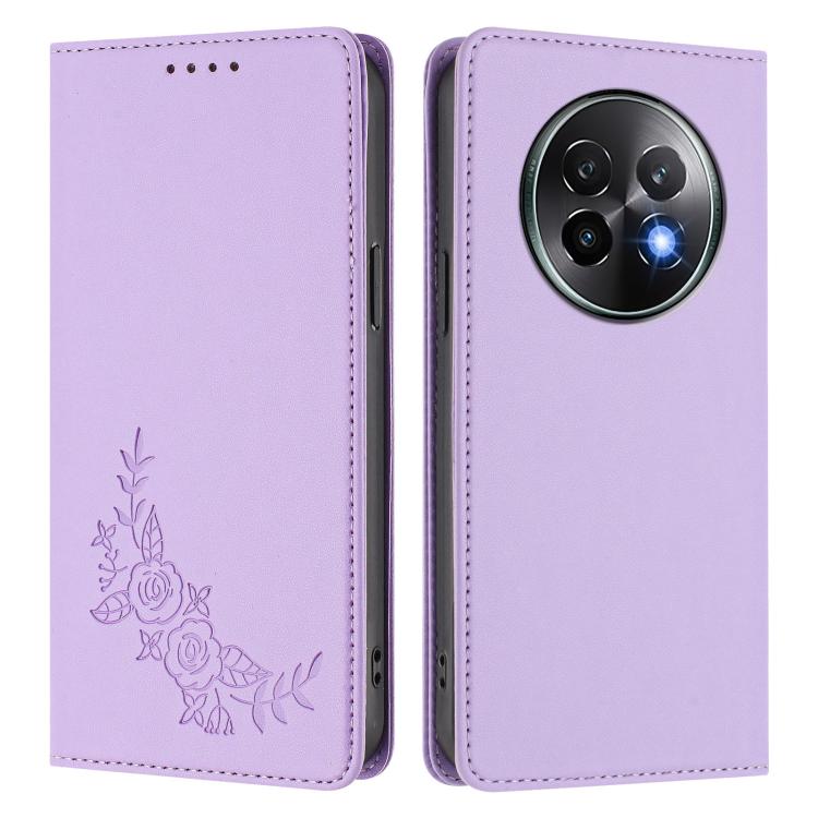 For Realme 13+ Peony Embossed Magnetic RFID Vegan Leather Phone Case