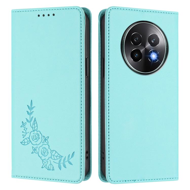 For Realme 13+ Peony Embossed Magnetic RFID Vegan Leather Phone Case