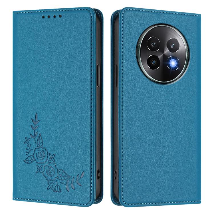 For Realme 13+ Peony Embossed Magnetic RFID Vegan Leather Phone Case