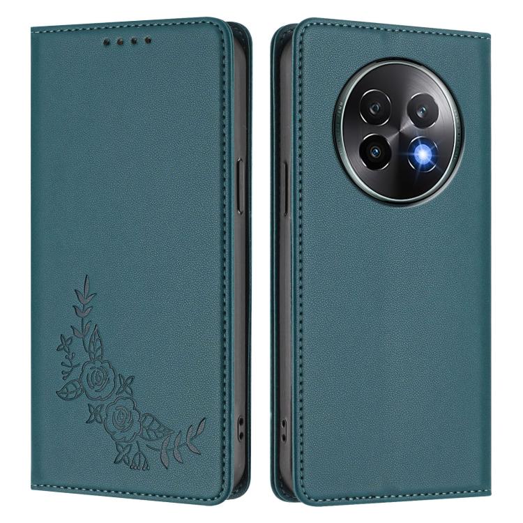 For Realme 13+ Peony Embossed Magnetic RFID Vegan Leather Phone Case