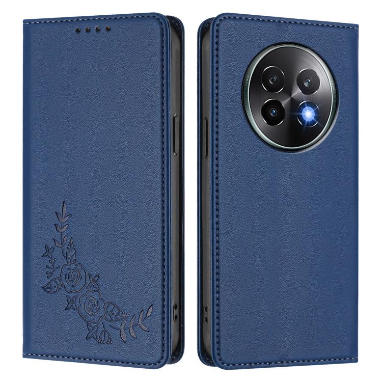 For Realme 13+ Peony Embossed Magnetic RFID Vegan Leather Phone Case