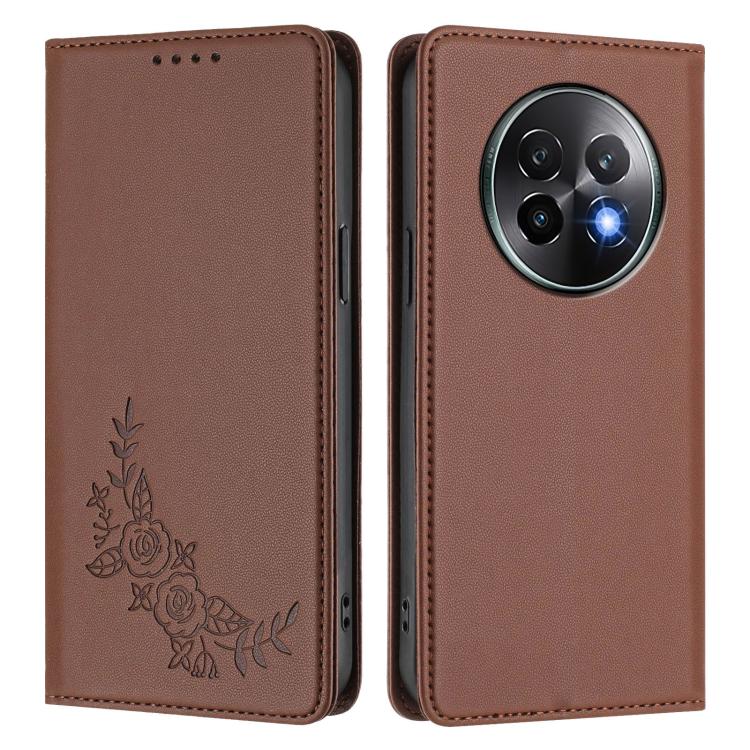 For Realme 13+ Peony Embossed Magnetic RFID Vegan Leather Phone Case