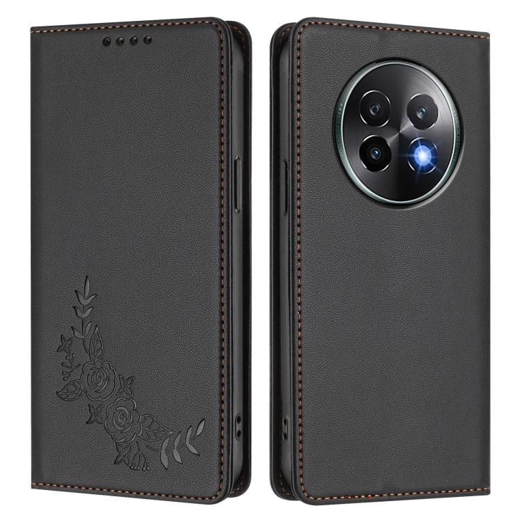 For Realme 13+ Peony Embossed Magnetic RFID Vegan Leather Phone Case