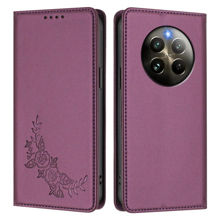For Realme 13 4G / 12 4G / 12+ / Narzo 70 / P1 Peony Embossed Magnetic RFID Vegan Leather Phone Case