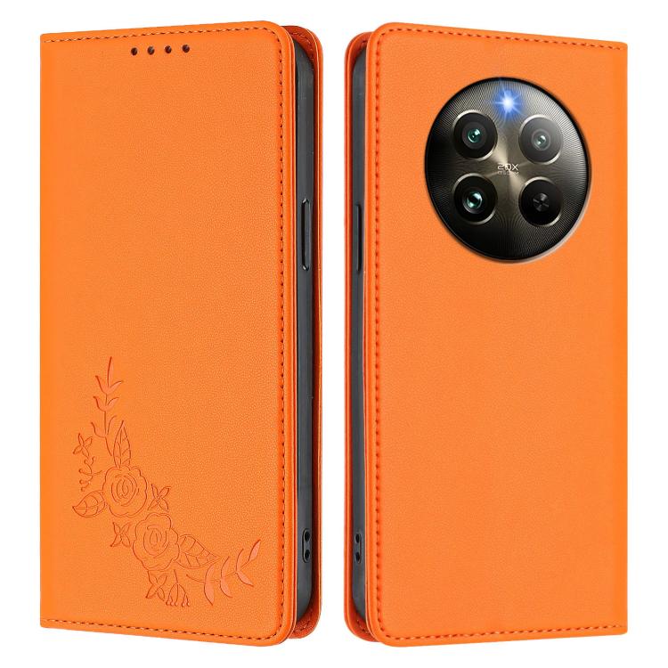 For Realme 13 4G / 12 4G / 12+ / Narzo 70 / P1 Peony Embossed Magnetic RFID Vegan Leather Phone Case