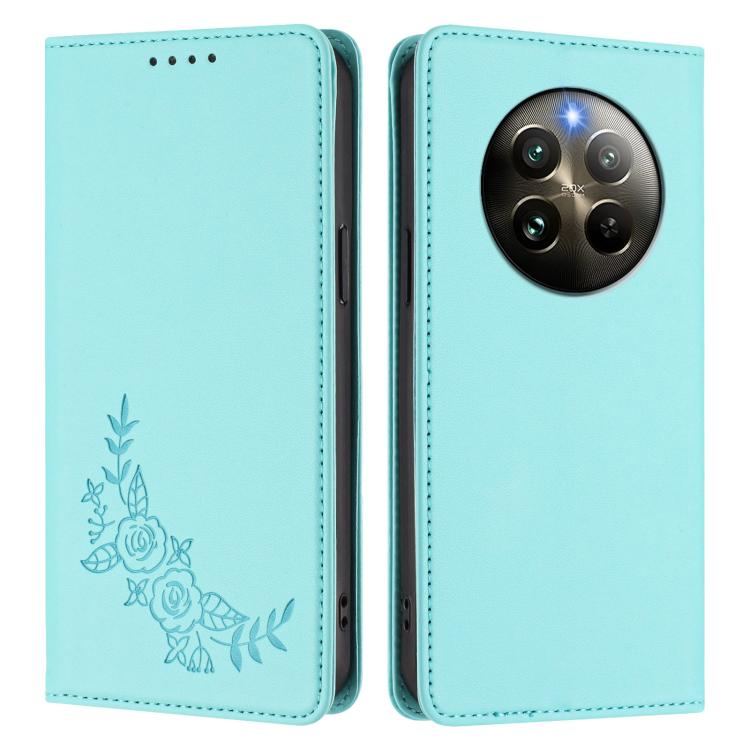 For Realme 13 4G / 12 4G / 12+ / Narzo 70 / P1 Peony Embossed Magnetic RFID Vegan Leather Phone Case