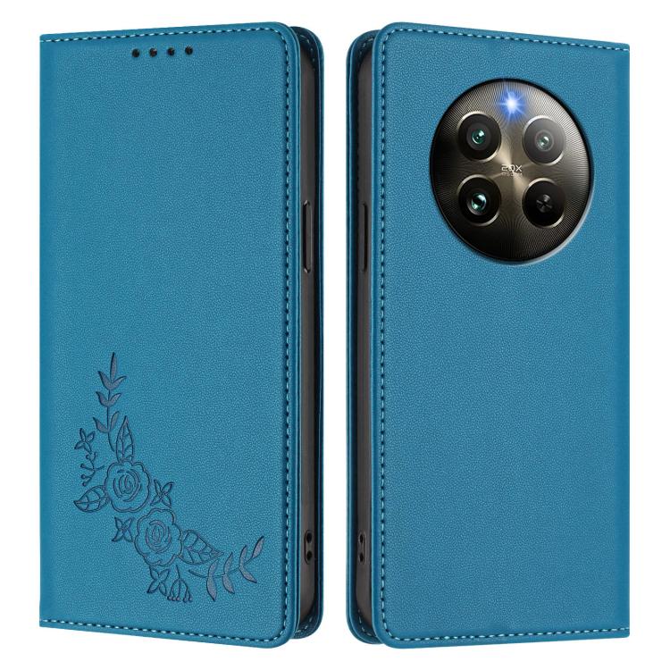 For Realme 13 4G / 12 4G / 12+ / Narzo 70 / P1 Peony Embossed Magnetic RFID Vegan Leather Phone Case