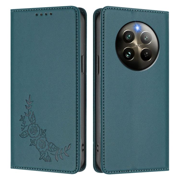 For Realme 13 4G / 12 4G / 12+ / Narzo 70 / P1 Peony Embossed Magnetic RFID Vegan Leather Phone Case