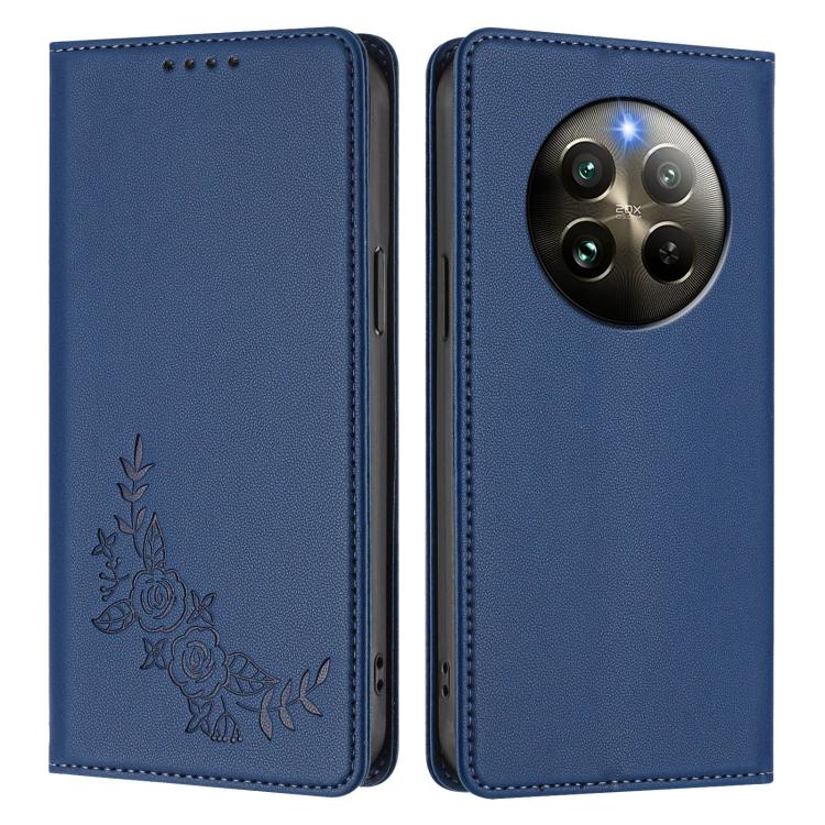 For Realme 13 4G / 12 4G / 12+ / Narzo 70 / P1 Peony Embossed Magnetic RFID Vegan Leather Phone Case