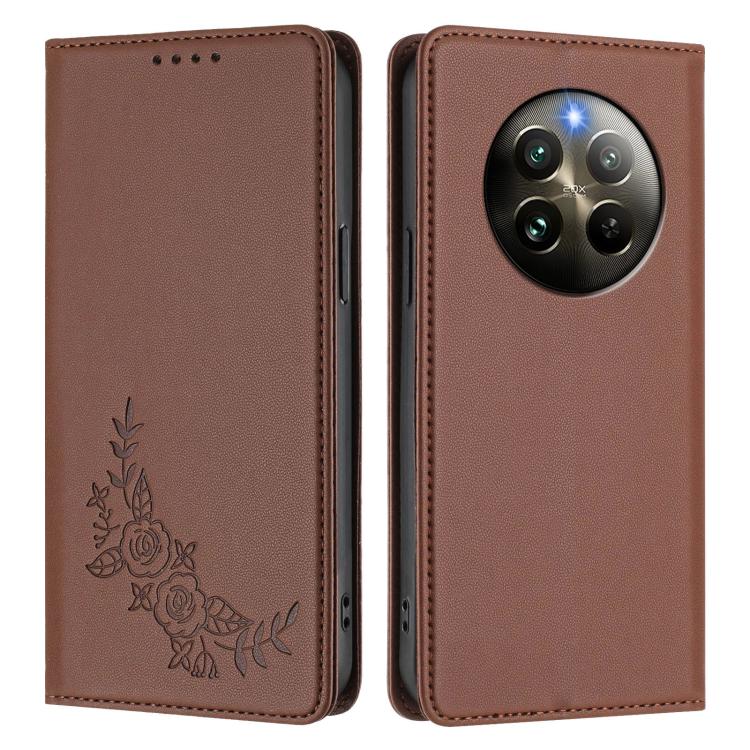 For Realme 13 4G / 12 4G / 12+ / Narzo 70 / P1 Peony Embossed Magnetic RFID Vegan Leather Phone Case