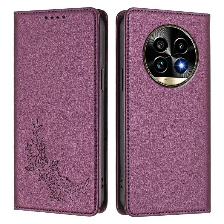 For Realme 13 Pro / 13 Pro+ Peony Embossed Magnetic RFID Vegan Leather Phone Case