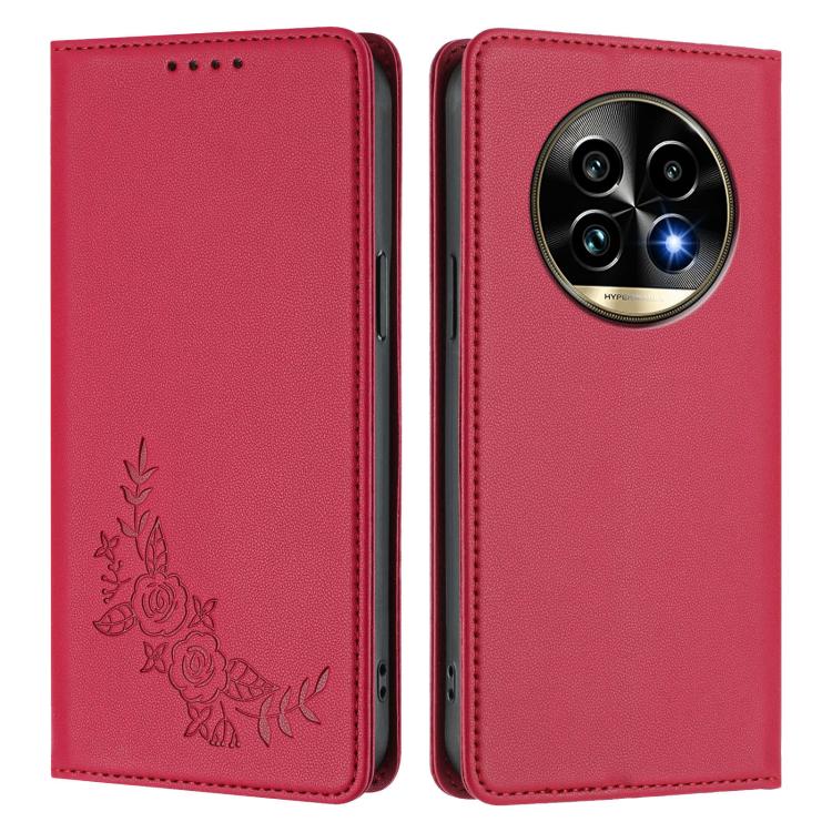For Realme 13 Pro / 13 Pro+ Peony Embossed Magnetic RFID Vegan Leather Phone Case