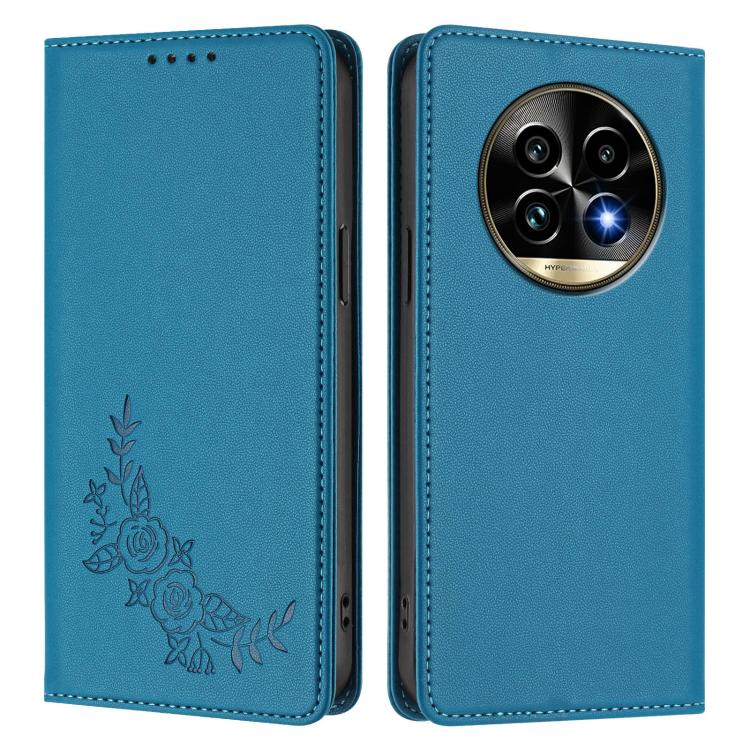 For Realme 13 Pro / 13 Pro+ Peony Embossed Magnetic RFID Vegan Leather Phone Case