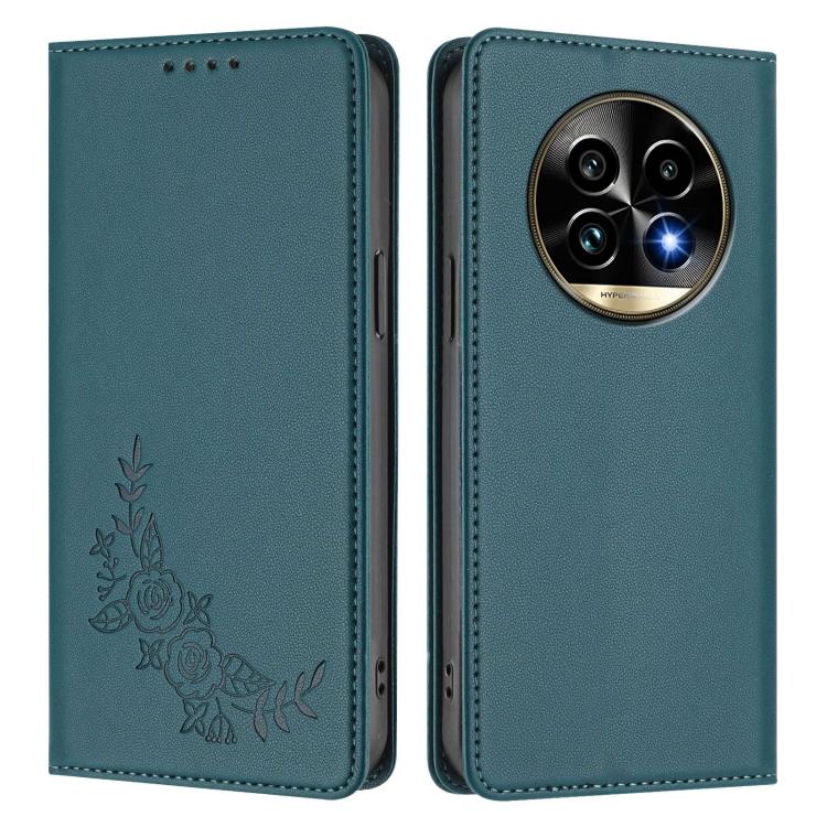 For Realme 13 Pro / 13 Pro+ Peony Embossed Magnetic RFID Vegan Leather Phone Case
