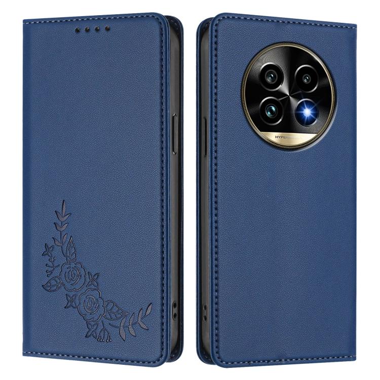 For Realme 13 Pro / 13 Pro+ Peony Embossed Magnetic RFID Vegan Leather Phone Case